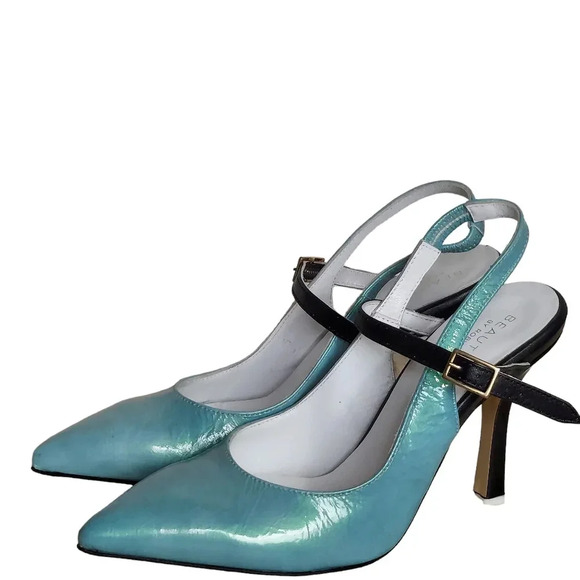 Beautiisoles by Robyn Schreiber Blue Black White Patent Leather Mary Jane - Picture 1 of 16